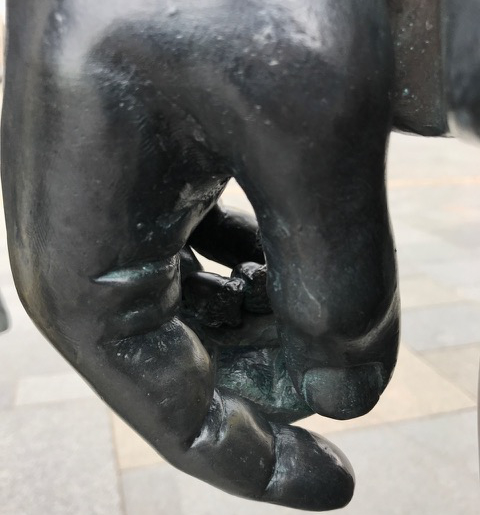 Beatles Statues, Liverpool - acorns in John Lennon's hand
