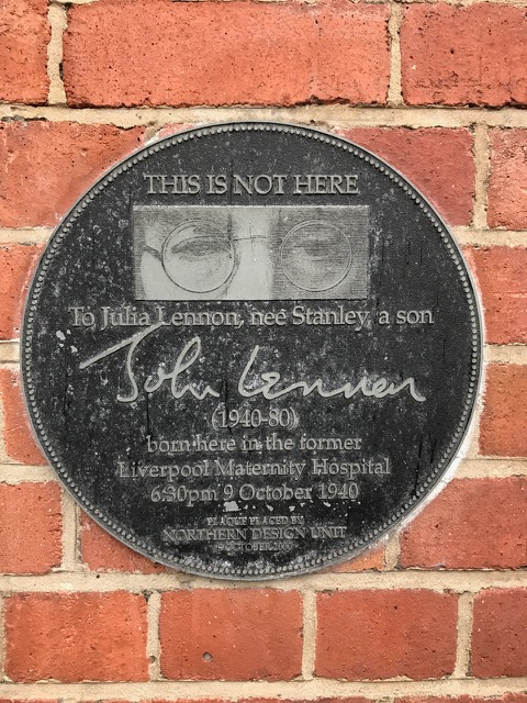 A plaque outside former Maternity Hospital in Liverpool reminds of the birth of John Lennon
