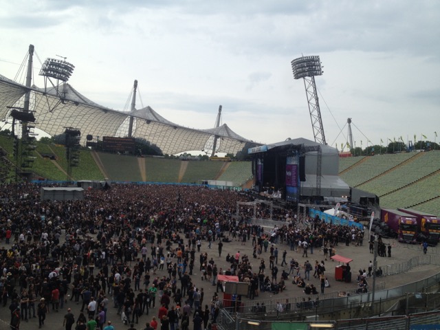 Munich's Olympic Stadium getting crowded before a concert