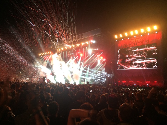 Massive fireworks at a concert in Munich Olympic Stadium