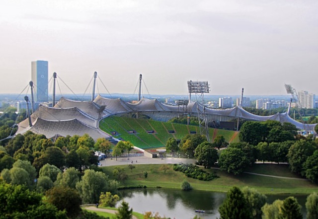 View from Munich's Olympic Park hill upon the Olympic Stadium 